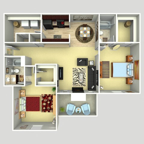 2 Bedroom 2 Bathroom Floor Plan at Magnolia Place at Stockbridge Apartments, Stockbridge, GA